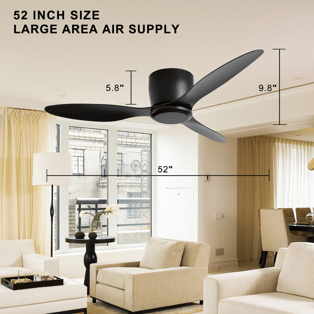 52" Flush Mount Ceiling Fan without light, 3 Reversible Blades, with 6 Speeds Reversible DC Motor,Low Profile Ceiling Fan with no light for Living Room Kitchen Bedroom