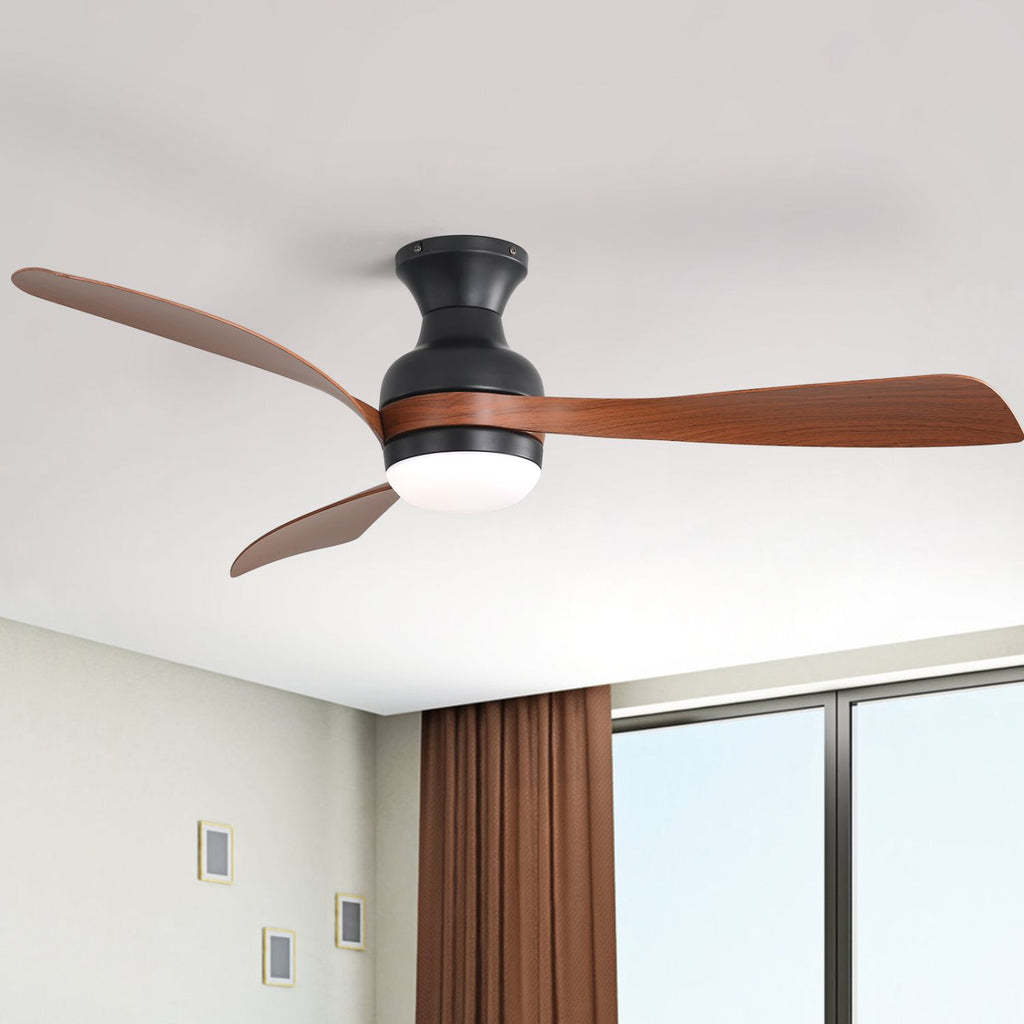 52-Inch Ceiling Fan With Light And Remote Control,With 3 ABS Fan Blades,Flush Mount Ceiling Fan with Reversible DC Motor,6 Wind Speed Adjustable,Dimmable Light