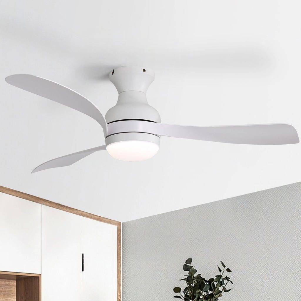 52-Inch Ceiling Fan With Light And Remote,DC Motor,Dimmable LED Light,3 White ABS Blades,Ideal For Bedroom,Living Room,Kitchen