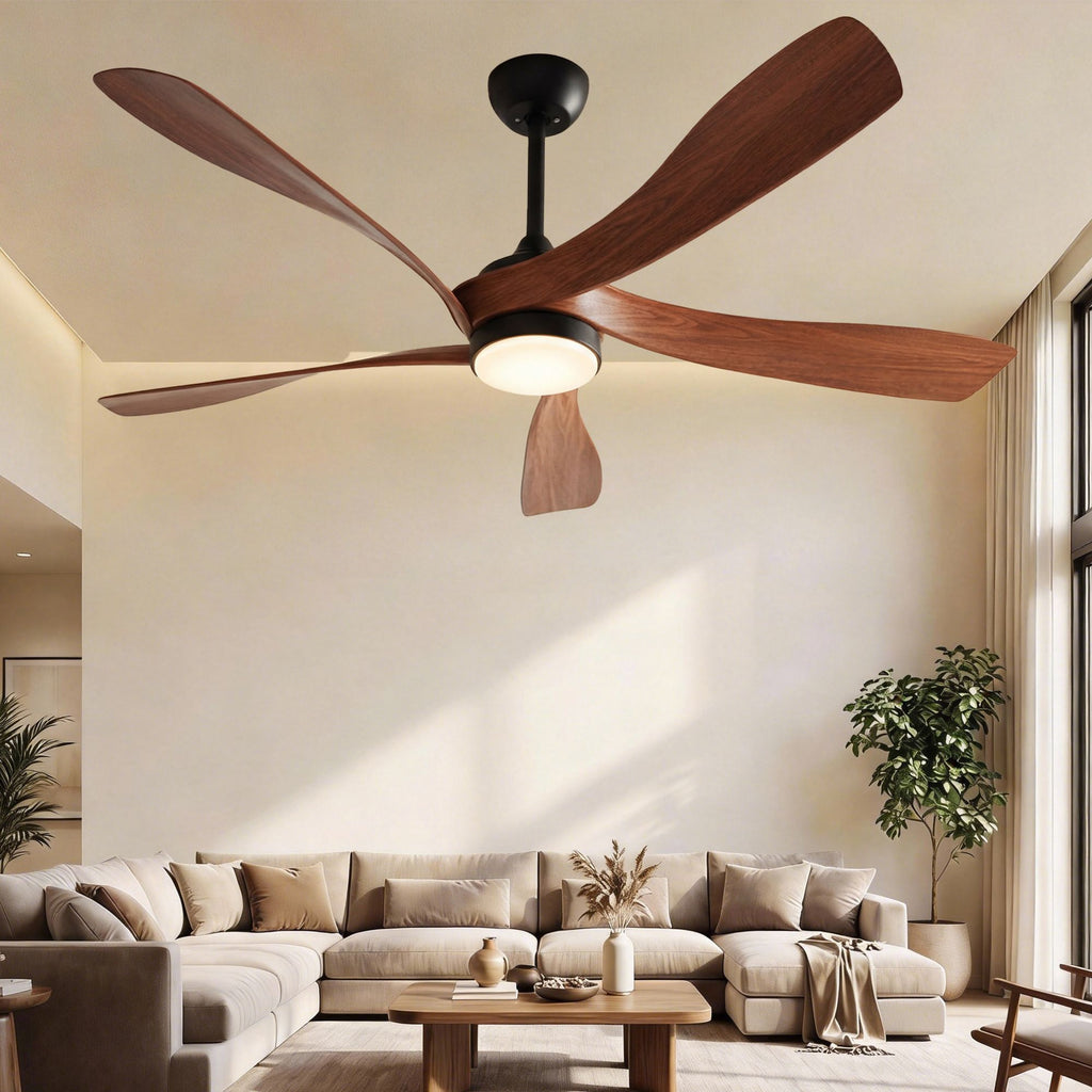 52 Inch Ceiling Fan with Light, Modern Propeller Ceiling Fan with Dimmable Memory LED - Quiet DC Motor, 6 Speeds 5000CFM, Timer, Reversible, for Living Room Bedroom, ETL/FCC, Brown