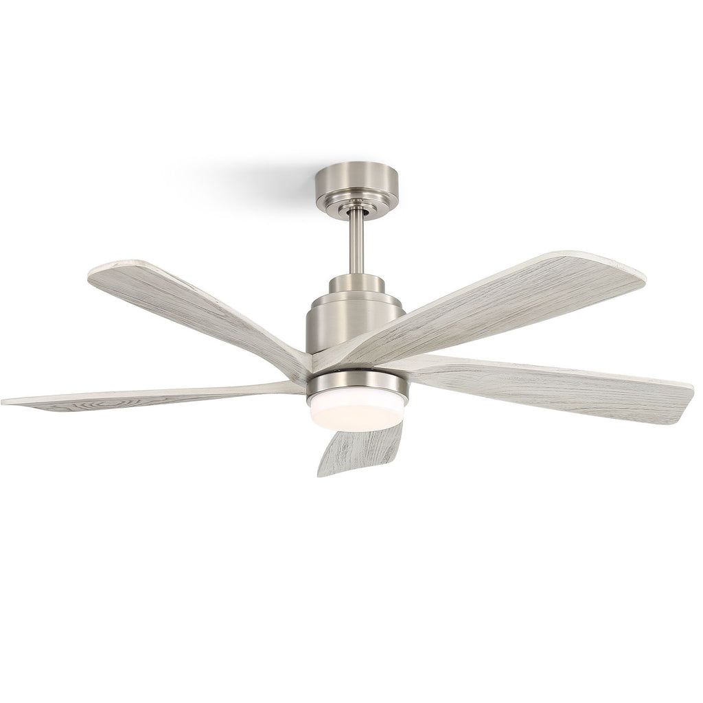 52 Inch Modern Ceiling Fan With Dimmable LED Light 5 Solid Wood Blades Remote Control Reversible DC Motor With Smart APP Control