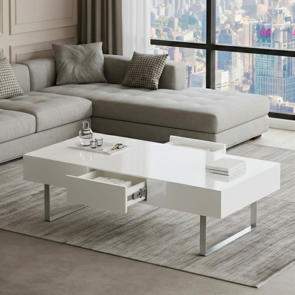 52.4" x 26.8" x 15.6" Coffee Table-High Gloss White
