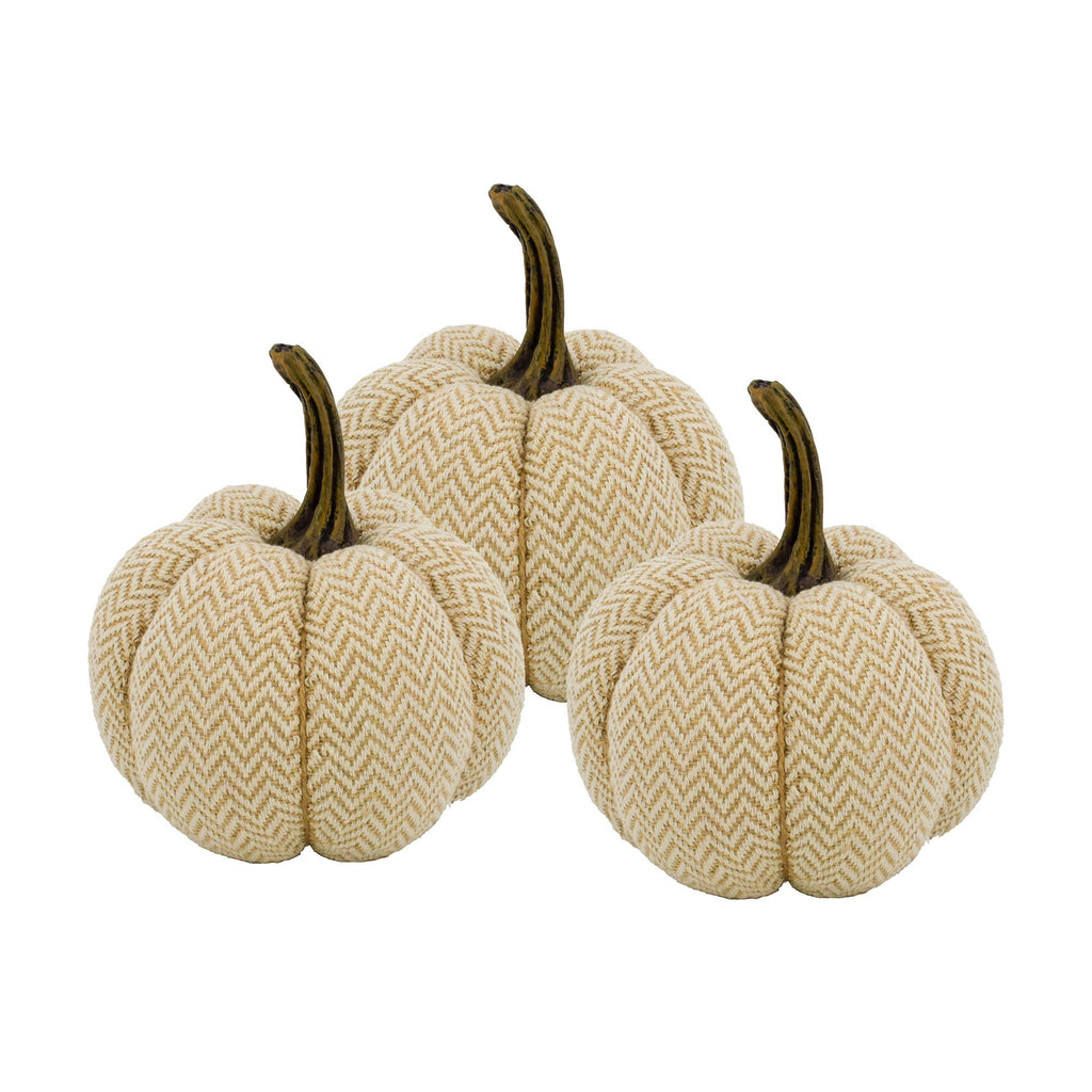 5.2x5.2x6"H Fabric Weighted Pumpkin Natural/Cream Pattern, Set of 3