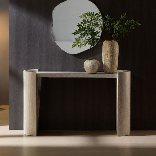 53.15 Inch Faux MARS marble Pattern Entryway Table for Living Room,Narrow Console Table wit, Modern Design MDF Skinny Sofa Table Entrance Table for Hallway, Entrance,Beige