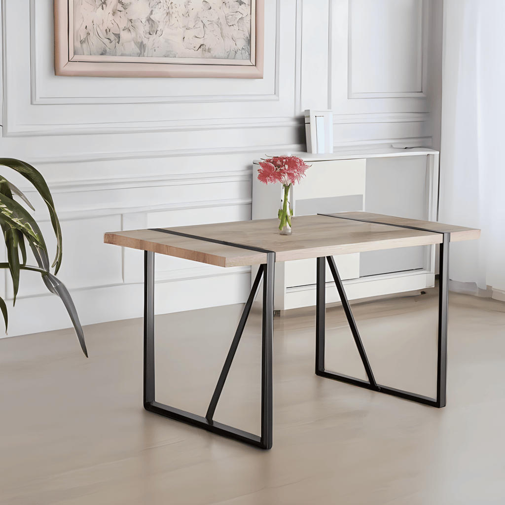 55" Dining Table modern rustic Industrial Rectangular MDF Wood Colour For 4-6 Person, With 1.5" Thick Engineered Wood Tabletop and Black Metal Legs, For writing DeskKitchen terrace Dining Living Room