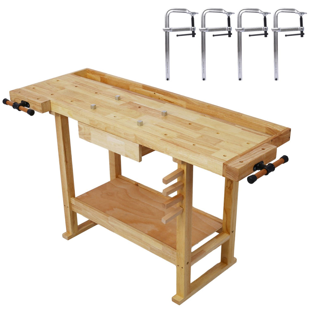 55-Inch Wood Workbench - Wooden Workbench for Garage Workshop and Home, with Bar Clamps Set 12 inch x 4-3/4 inch Throat,Pack of 4