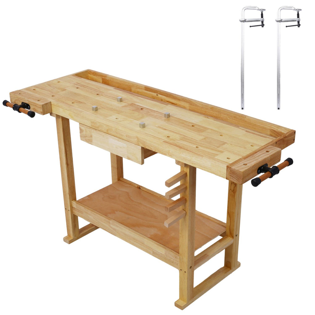 55-Inch Wood Workbench - Wooden Workbench for Garage Workshop and Home, with Bar Clamps Set 24 inch x 4-3/4 inch Throat,Pack of 2
