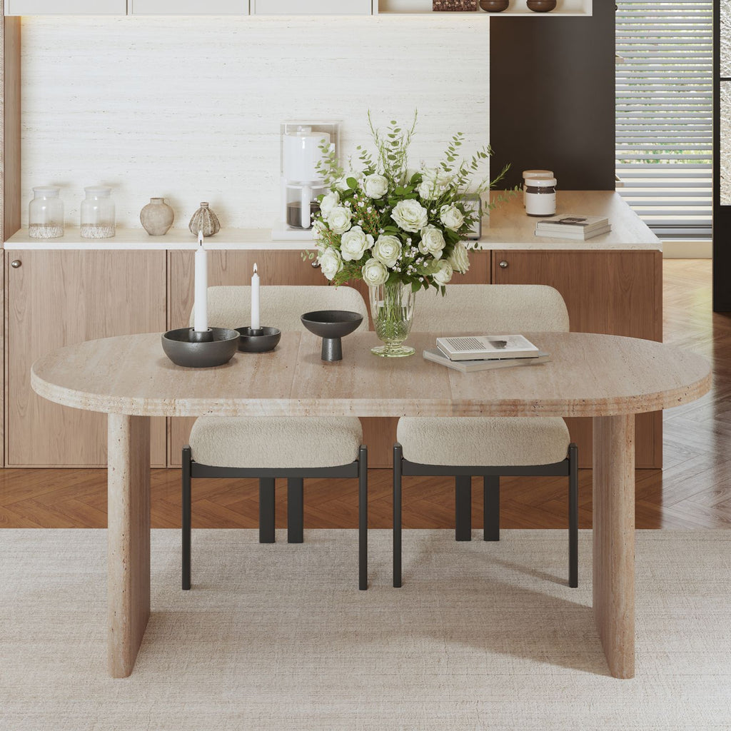 55.12"-70.87"Modern Extendable Dining Table with removable extension leaves,Mid-century modern style home table,Suitable for dining rooms, kitchens, and living rooms,Ancient White