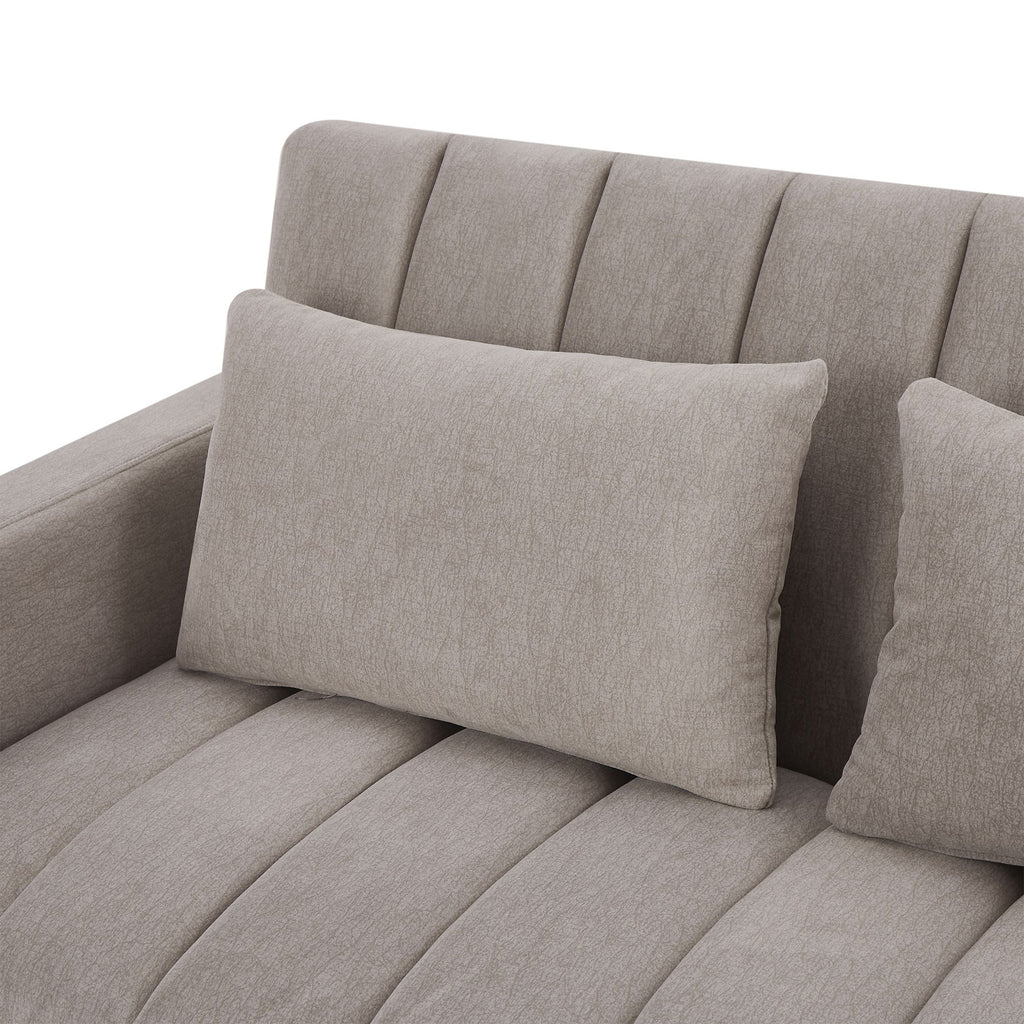 55.9" Convertible Sofa Bed Loveseat Sofa with Three USB Ports, Two Side Pockets, Two Cup Holders and 360°Swivel Phone Holder for Living Room, Light Grey