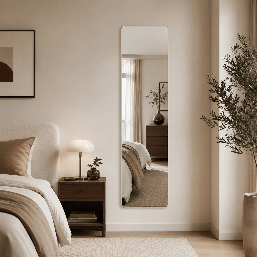 56" x 15" Full Length Wall Mirror, Frameless Rounded Rectangle Body Mirror with Shatter-Resistant Backing, 3 Installation Options, HD Silver Glass Mirror for Bedroom, Closet, Entryway & Salon