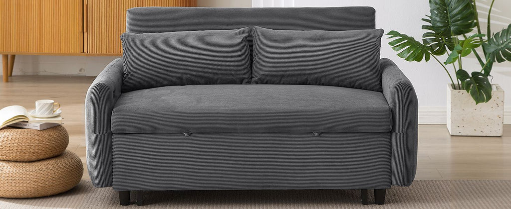 57.48" Pull-out Sofa Bed Convertible Couch 2 Seat Loveseat Sofa Modern Sleeper Sofa with Two Throw Pillows and USB Ports for Living Room, Dark Grey(Old Sku:WF317760AAR)