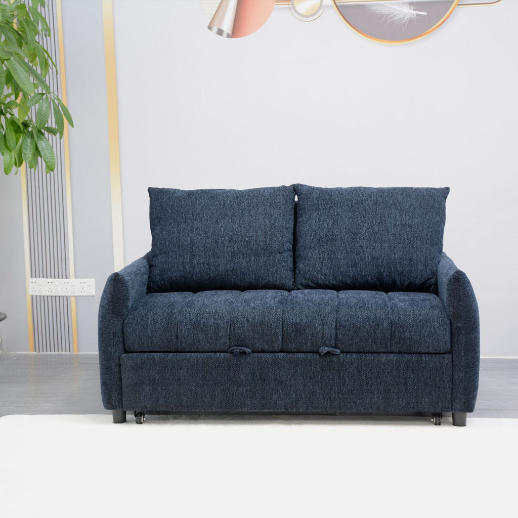 58.27" Big Size Sofa Bed Navy Line Fabric Futon Couch with Adjustable Backrest, Modern Loveseat Sofa Sleeper for Living Room