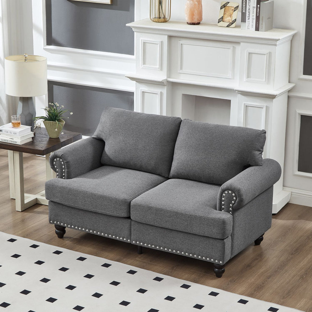 59.5" Modern Classic Design Living Room Loveseat Fabric Couch,Upholstered Polyester Grey.