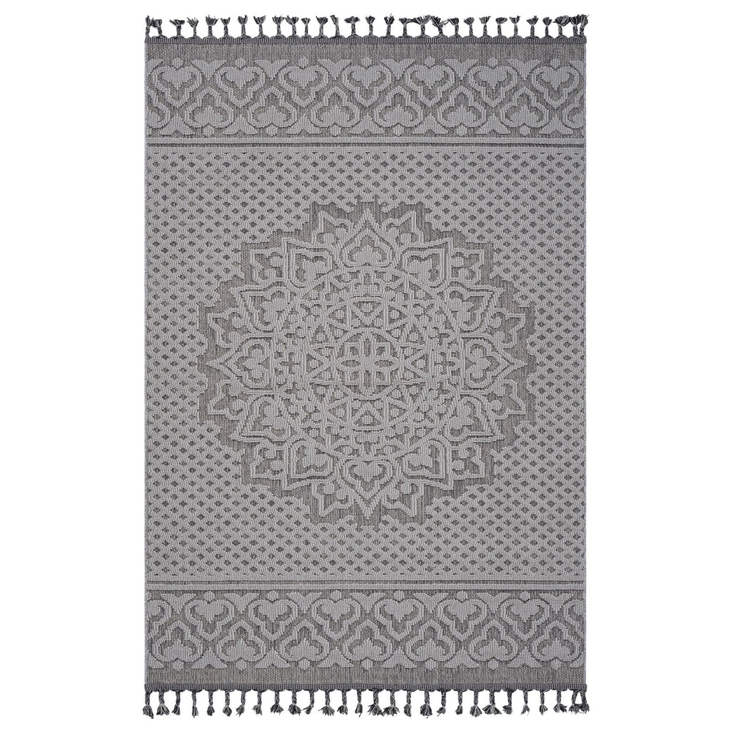 5X7 Gray/White /Medallion Indoor/Outdoor Area Rug