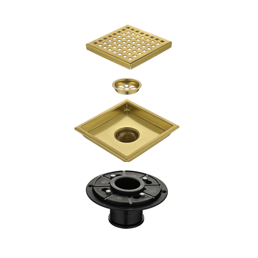 6 Inch Square Shower Floor Drain Square Shower Floor Drain with Flange,Pattern Grate Removable,Food-Grade SUS 304 Stainless Steel