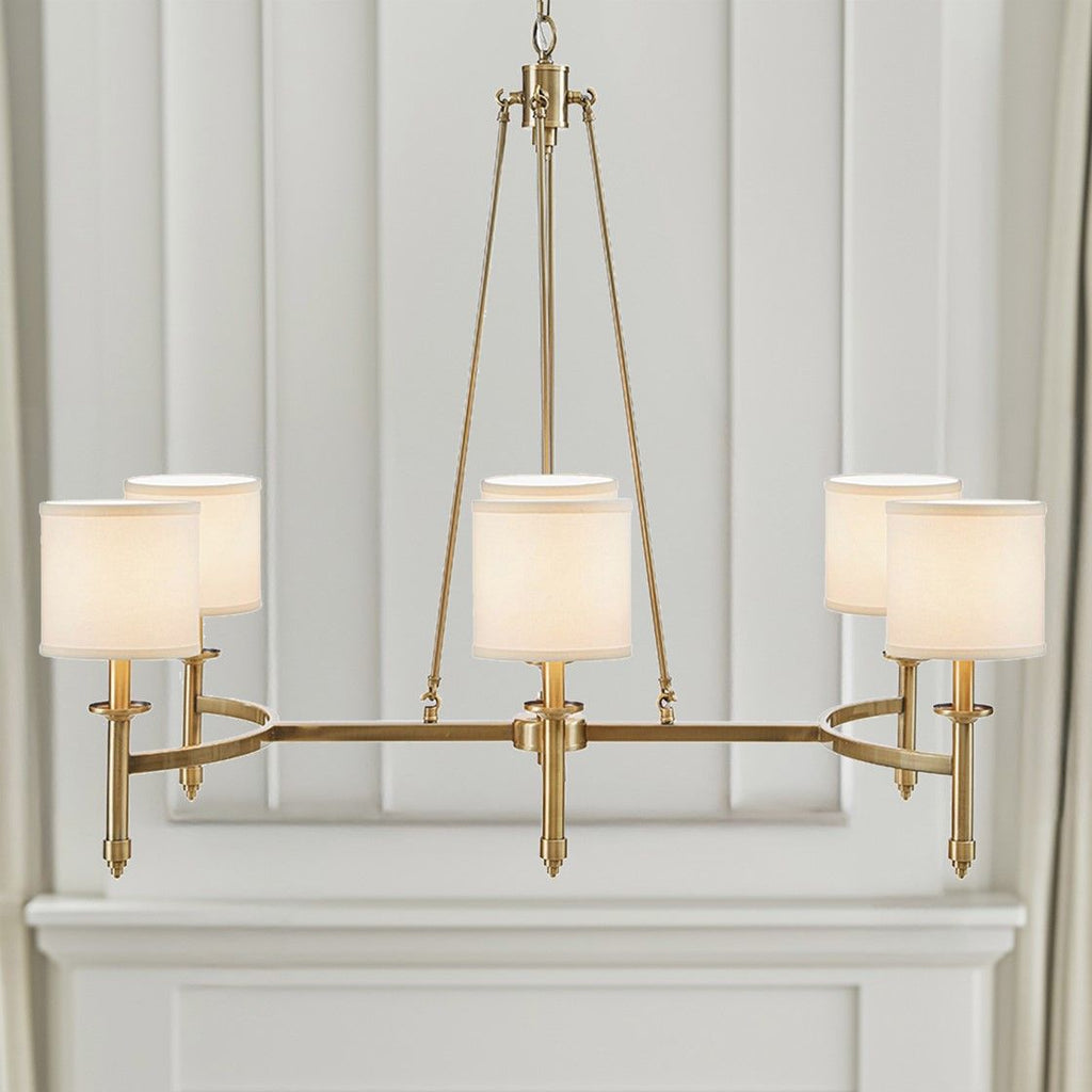 6-light Chandelier with Fabric Drum Shades