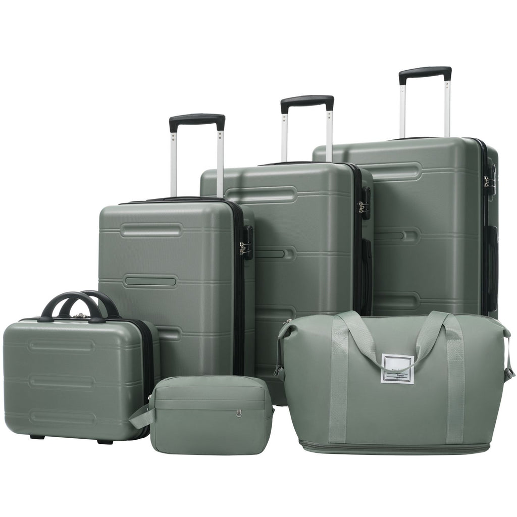 6 Piece Luggage Set,Lightweight Hardshell Suitcase with Double Spinner Wheels Handle Password Lock,14 IN Cosmetic Case 20/24/28 IN Luggages with Duffel Bag and Toiletry Bag