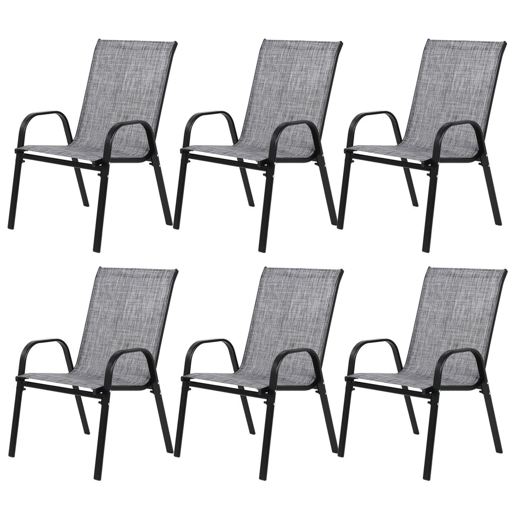 6 Piece Patio Chairs, Outdoor Camping Chairs with Breathable Textilene Fabric, Set of 2 Garden Chairs with Armrest High Backrest for Garden Patio Pool Beach Yard Space Saving ( Grey)6