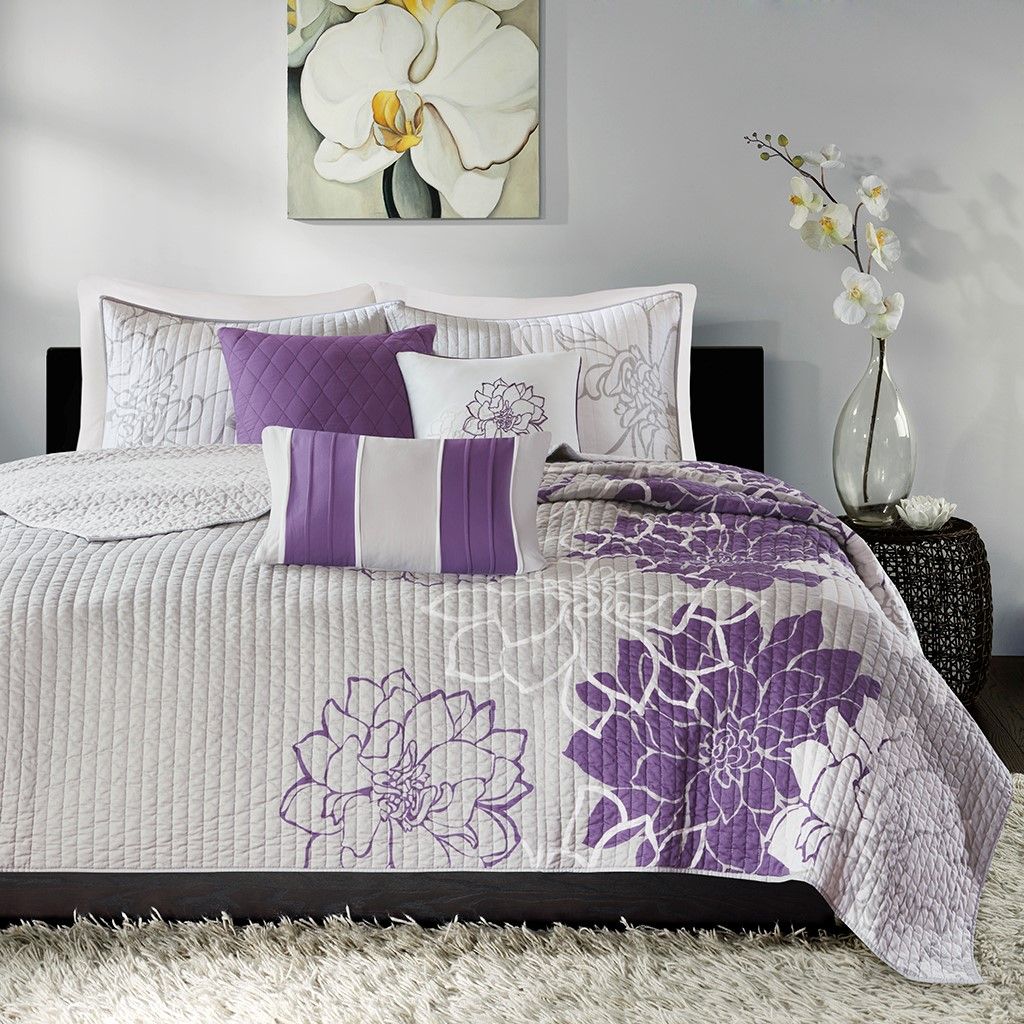 6 Piece Printed Cotton Quilt Set with Throw Pillows