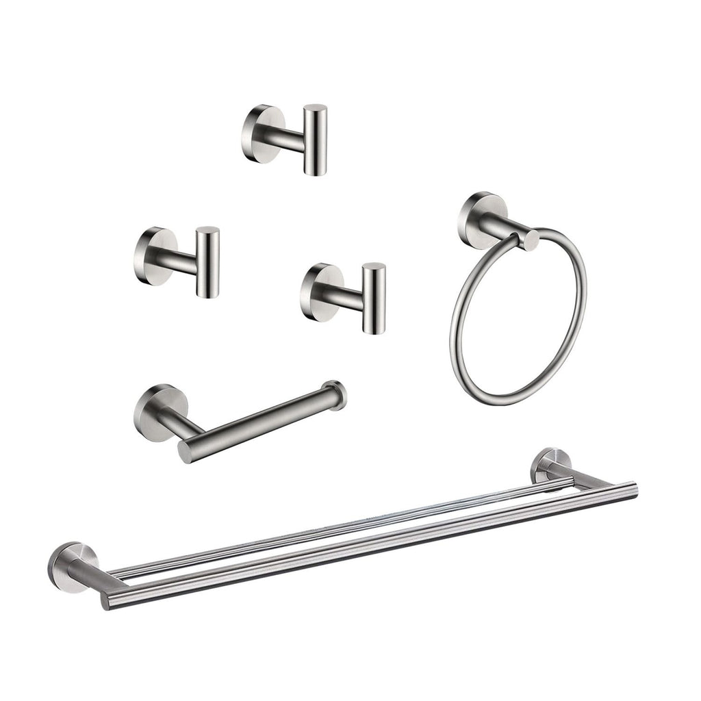 6-Pieces Bathroom Hardware Accessories Set, Bath Towel Bar, Towel Ring, Toilet Paper Holder and Towel Hooks for Wall Mounted