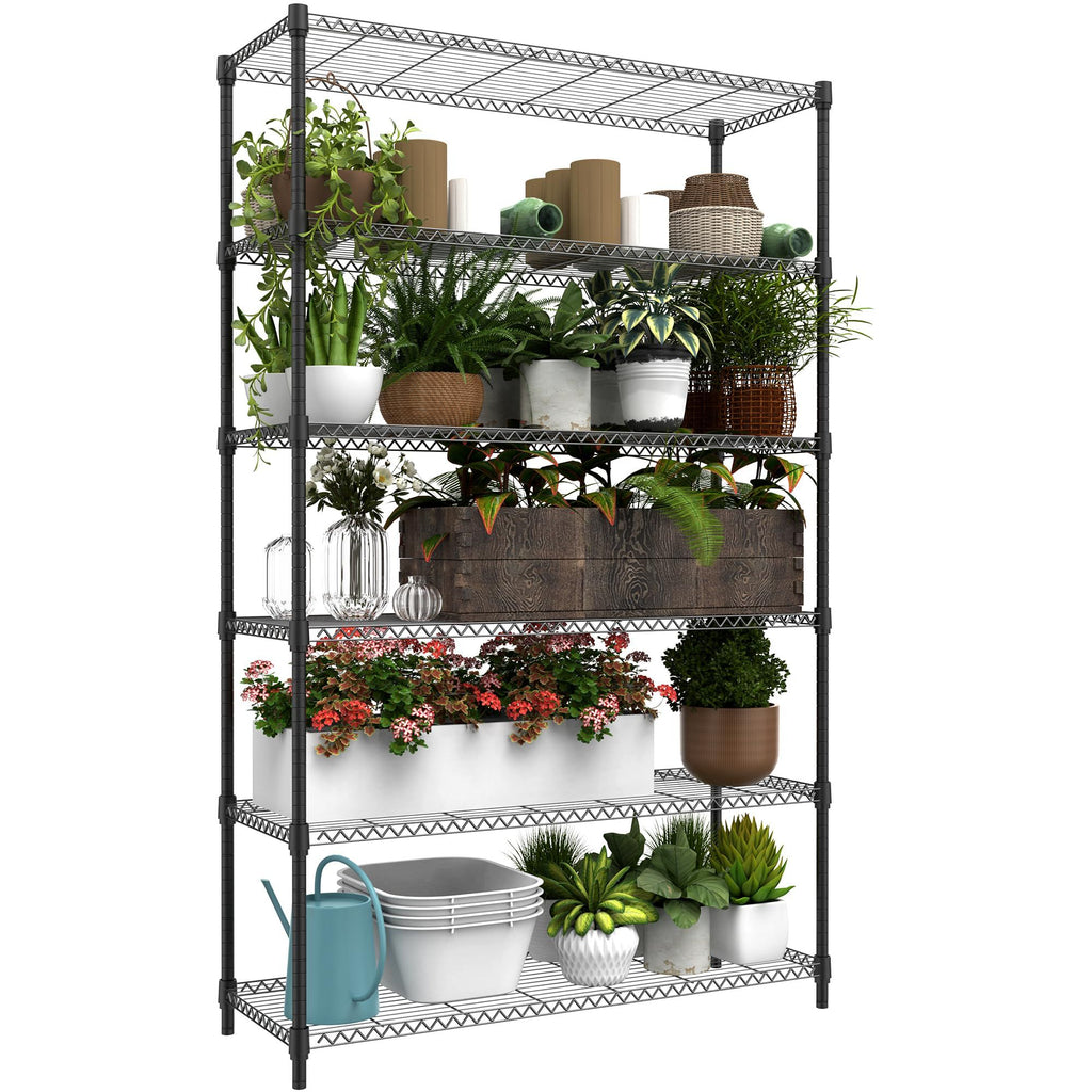 6 Tiers Storage Shelves Load 2100 LBS, Metal Shelving Wire Metal Shelving Unit Shelves for Storage Adjustable Garage Shelving for Pantry Kitchen Garage Black 17.7" D x 47.3" W x 82.4" H