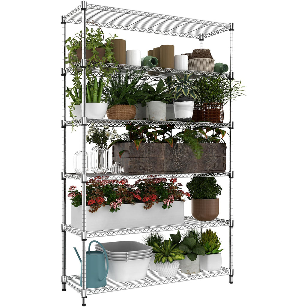 6 Tiers Storage Shelves Load 2100 LBS, Metal Shelving Wire Metal Shelving Unit Shelves for Storage Adjustable Garage Shelving for Pantry Kitchen Garage Black 17.7" D x 47.3" W x 82.4" H