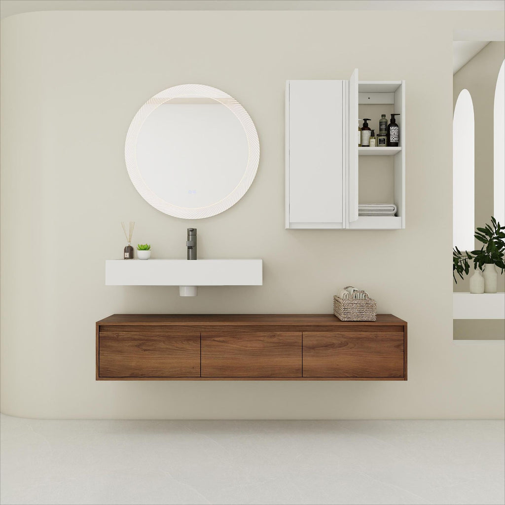 60 inch Wall-Mounted Bathroom Vanity with Resin Sink and 2-Side Cabinet,3-Soft Close Drawer,Float Mounting Design