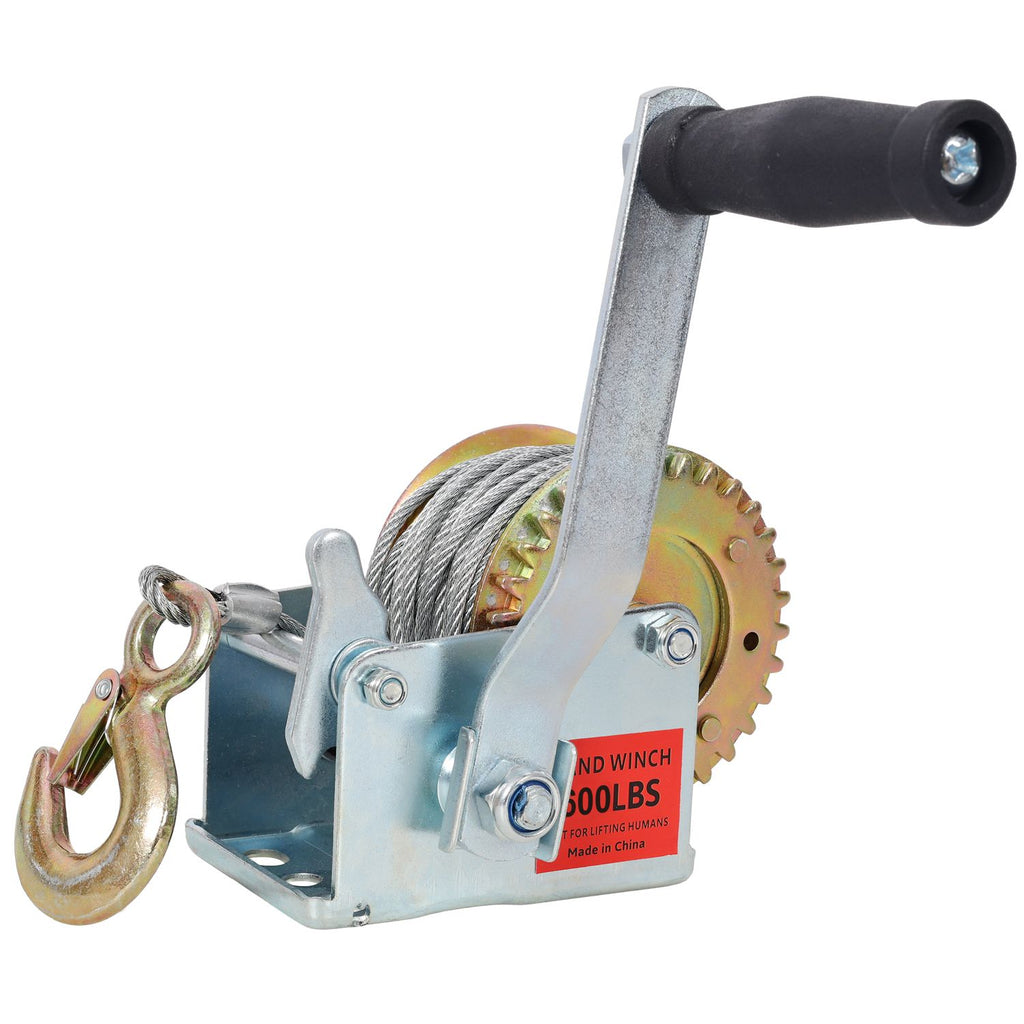 600LBS Hand Winch,with 26FT Steel Cable,Galvanized Shell,3.1:1 Gear Ratio Portable Winch,Two-Way Ratchet,Manual Operated Hand Crank Winch for Trailer, Boat or ATV Towing