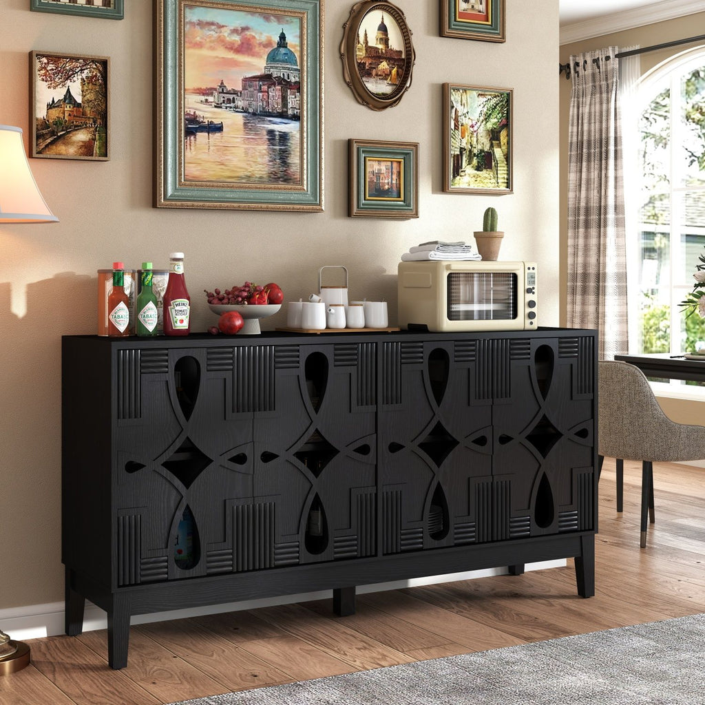 60.5" Mid Century Modern Sideboard Buffet Cabinet with Storage, TV Media Console Table, Storage Cabinet with 4 Doors & Adjustable Shelves for Kitchen Dining Living Room Entryway, Black