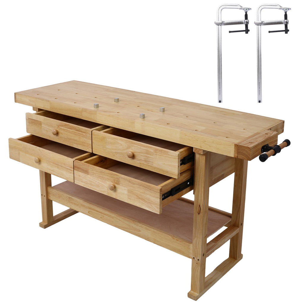 60in Workbench with 4 Drawers Wooden Workbench for Garage Workshop and Home, with Bar Clamps Set 16 inch x 4-3/4 inch Throat,Pack of 2