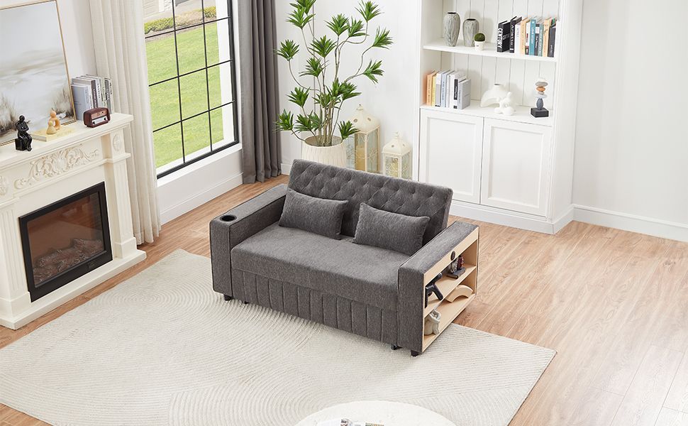 61.4" Pull-out Sofa Bed Convertible Couch Loveseat Sofa Modern Sleeper Sofa with Adjustable Backrest for Living Room, Grey