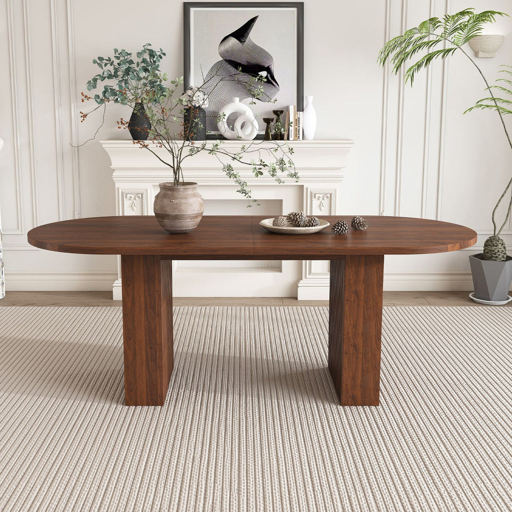 62.9 Inch Oval Dining Table for 6, Walnut Veneer MDF Tabletop with MDF Base, Modern Farmhouse Dininghouse Table with Waterproof Scratch Resistant Surface