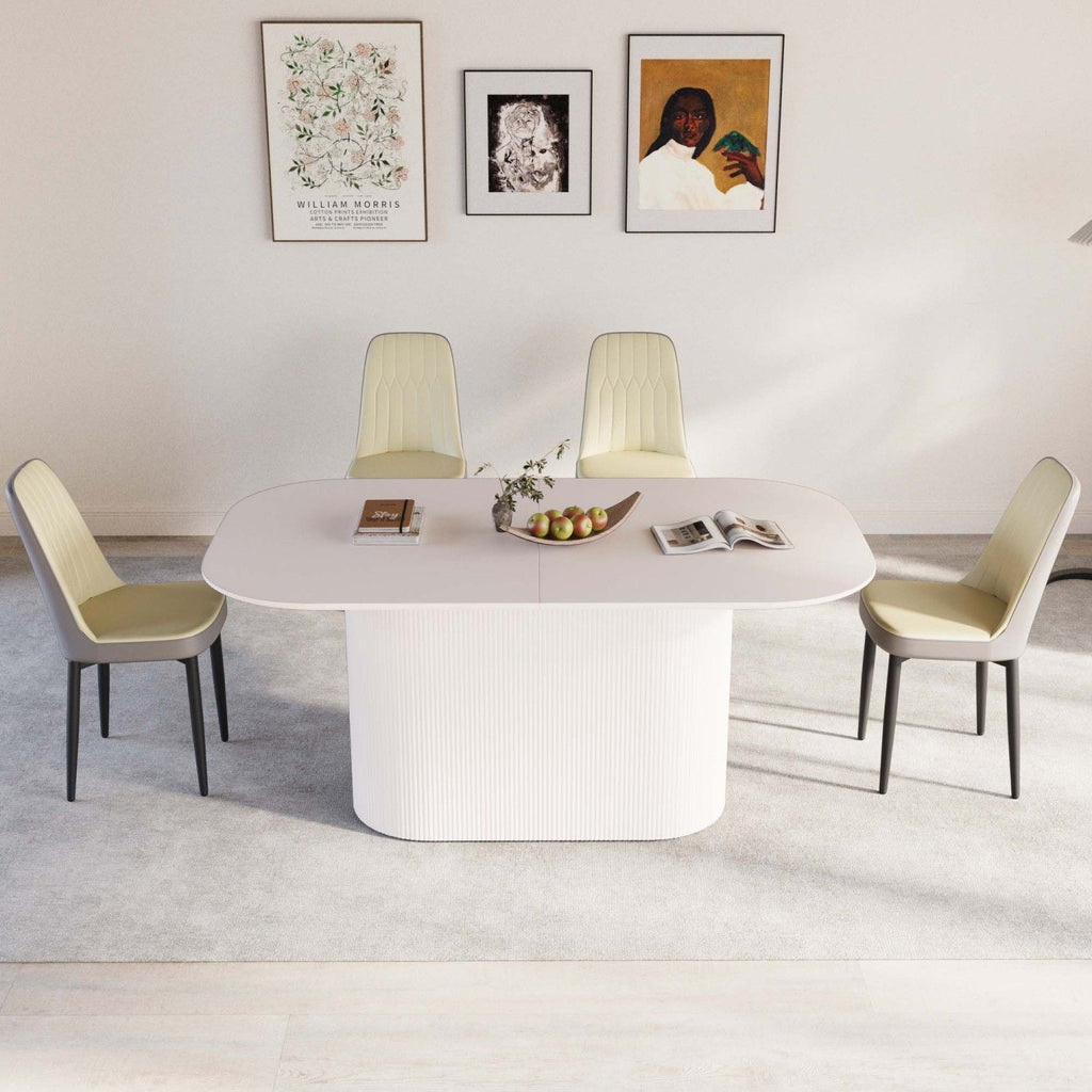 63 "medieval modern cream style MDF dining table and PU dining chair set 4. Assemble Desktop and black metal leg dining chair set, suitable for home&kitchen