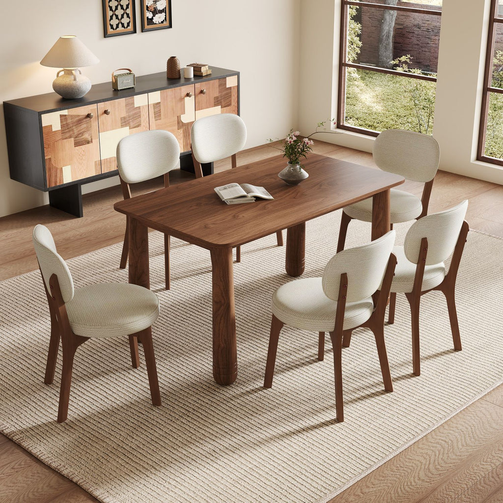 63" Solid Wood Dining Table, Rectangular Kitchen Table with Walnut Finish, Farmhouse Dinner Table for 4-6 People, Heavy-Duty Support up to 1000 lbs, Easy Assembly