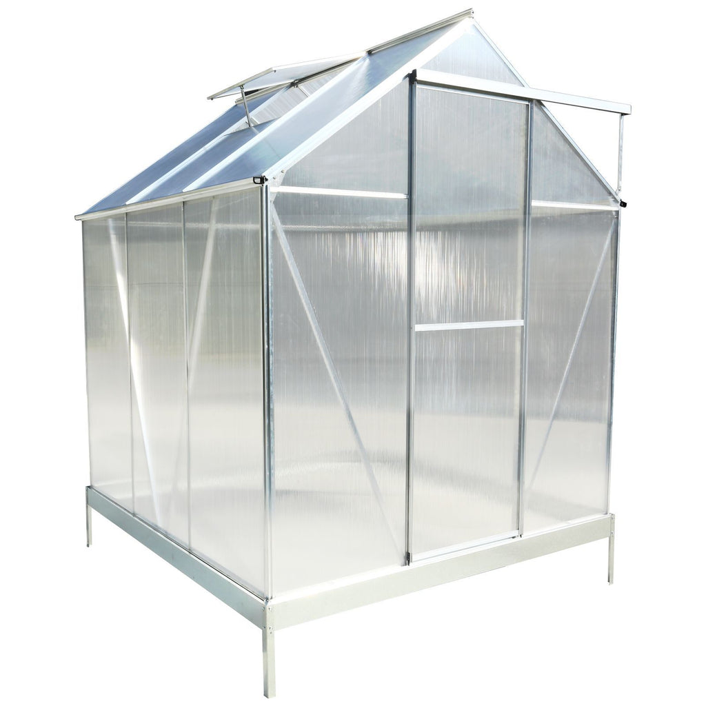 6.3'*6.2'*7' Polycarbonate Greenhouse, Heavy Duty Outdoor Aluminum Walk-in Green House Kit with Rain Gutter, Vent and Door for Backyard Garden, color aluminium