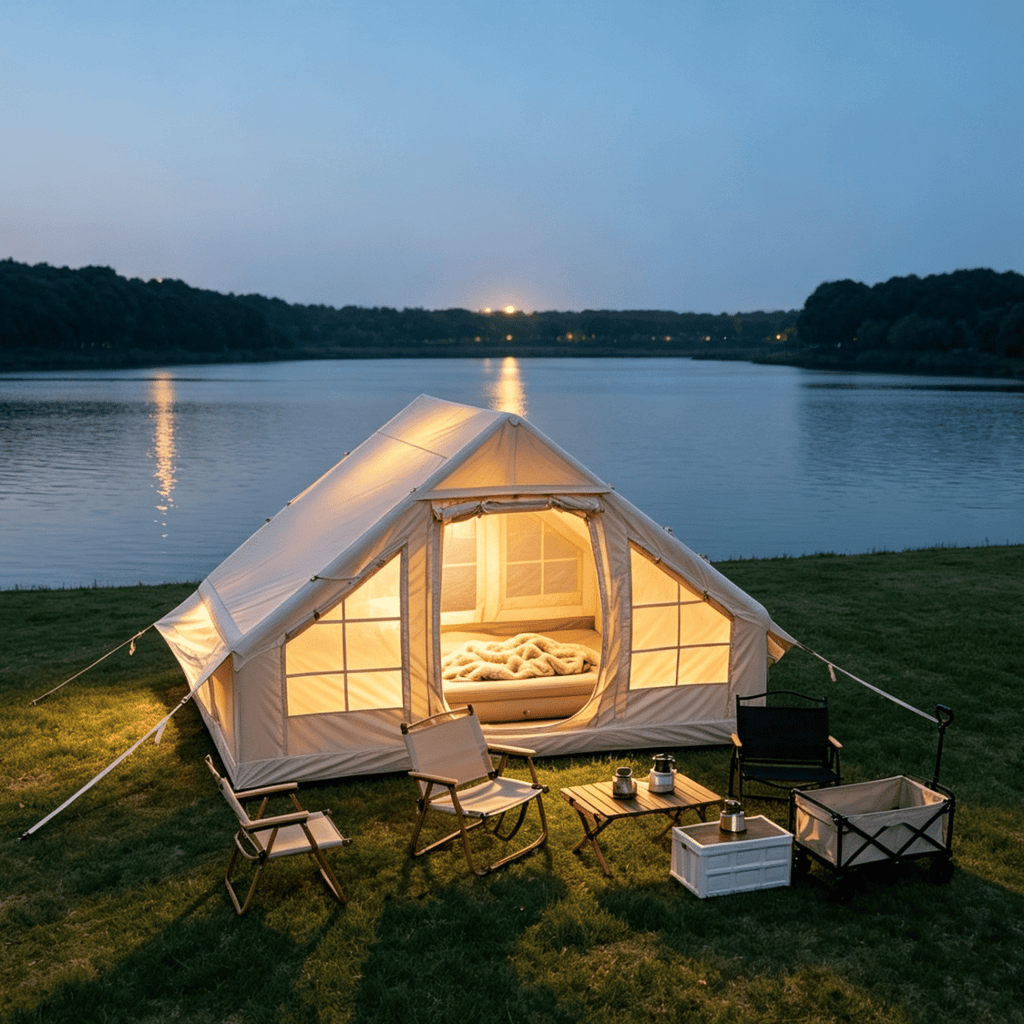 6.3m ² Inflatable Camping Tent , 4 Season Waterproof Windproof, Clear Skylight & 420D Oxford Waterproof, Air Tent with Mesh Windows/Doors