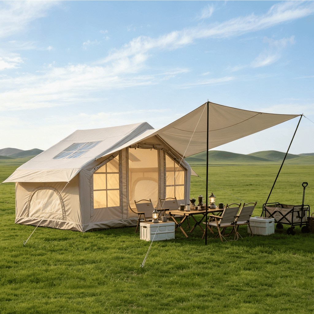 6.3m ² Inflatable Camping Tent with canopy , 4 Season Waterproof Windproof, Clear Skylight & 420D Oxford Waterproof, Air Tent with Mesh Windows/Doors