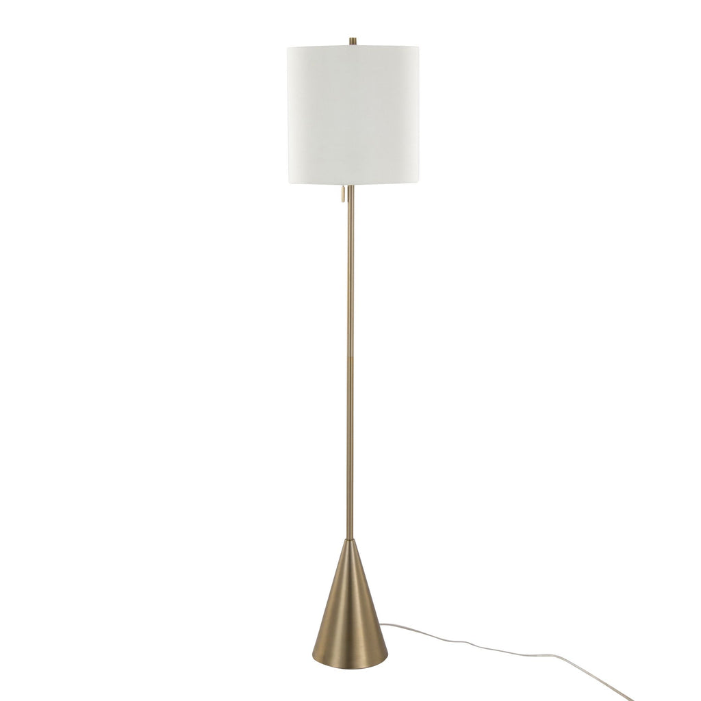 64" Contemporary Metal Floor Lamp in Gold Metal with White Linen Shade