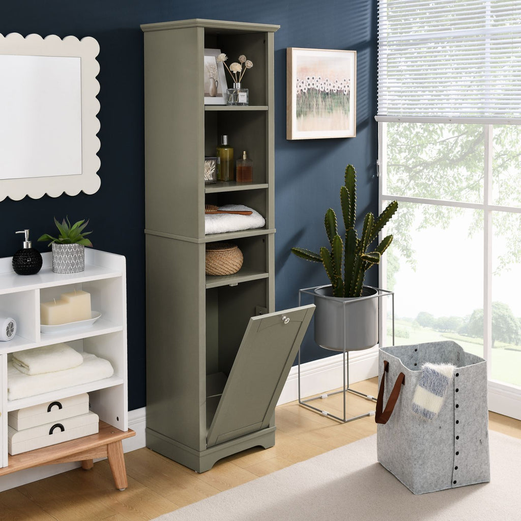 64" Tall Bathroom Storage Cabinet for Small Space, Floor Standing Cabinet for Living Room Bathroom Home Office Kitchen, 4 Adjustable Shelves & Laundry Hamper, Hidden Clothes Storage Space, Grey