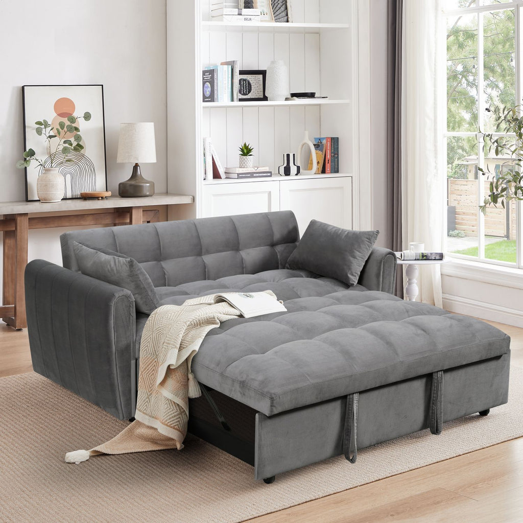 65-inch 3-in-1 foldable large-size sofa bed, modern velvet double sofa, sofa bed with adjustable back and pillows, suitable for living room and bedroom