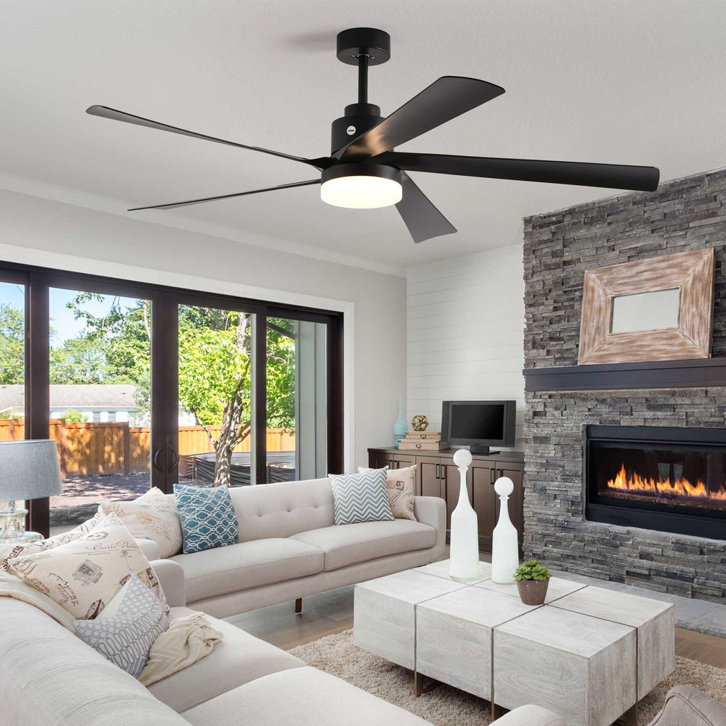 65 Inch Black Ceiling Fan with Light, 5-Blade Dimmable LED Ceiling Fan with Remote Control, Modern Quiet Design for Living Room and Bedroom