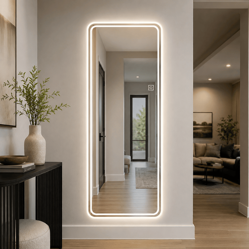 65" x 21" LED Full Length Mirror, Wall Mounted Lighted Body Mirror with Dual Frosted Light Bands, 3 Color Temperatures & Stepless Dimming, HD Dressing Mirror