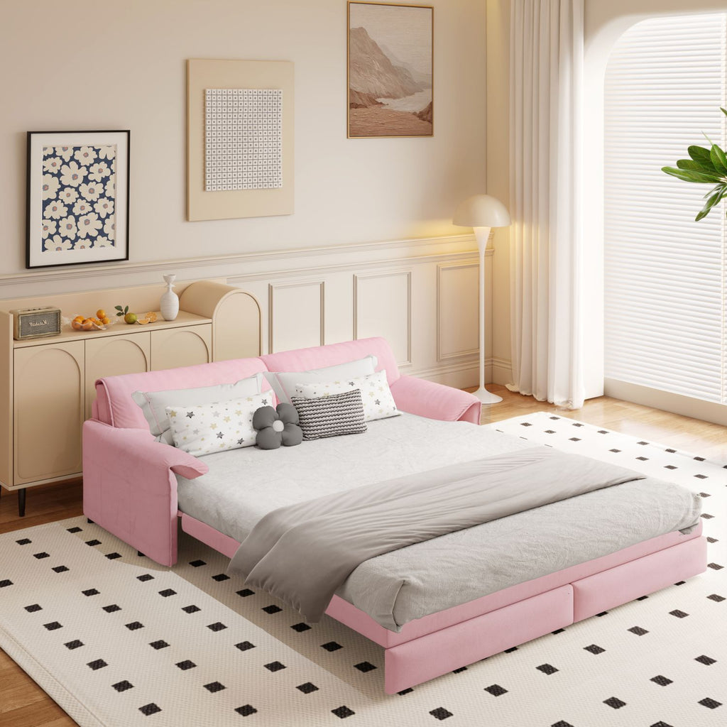 66" Queen Pull Out Sofa Bed, 3-in-1 Convertible Sleeper Sofa with Side Storage,Multi-Functional Velvet Loveseat Bed for Living Room,Bedroom,Apartment,Office.(Old Sku:W1885P163513/W1885P214786)