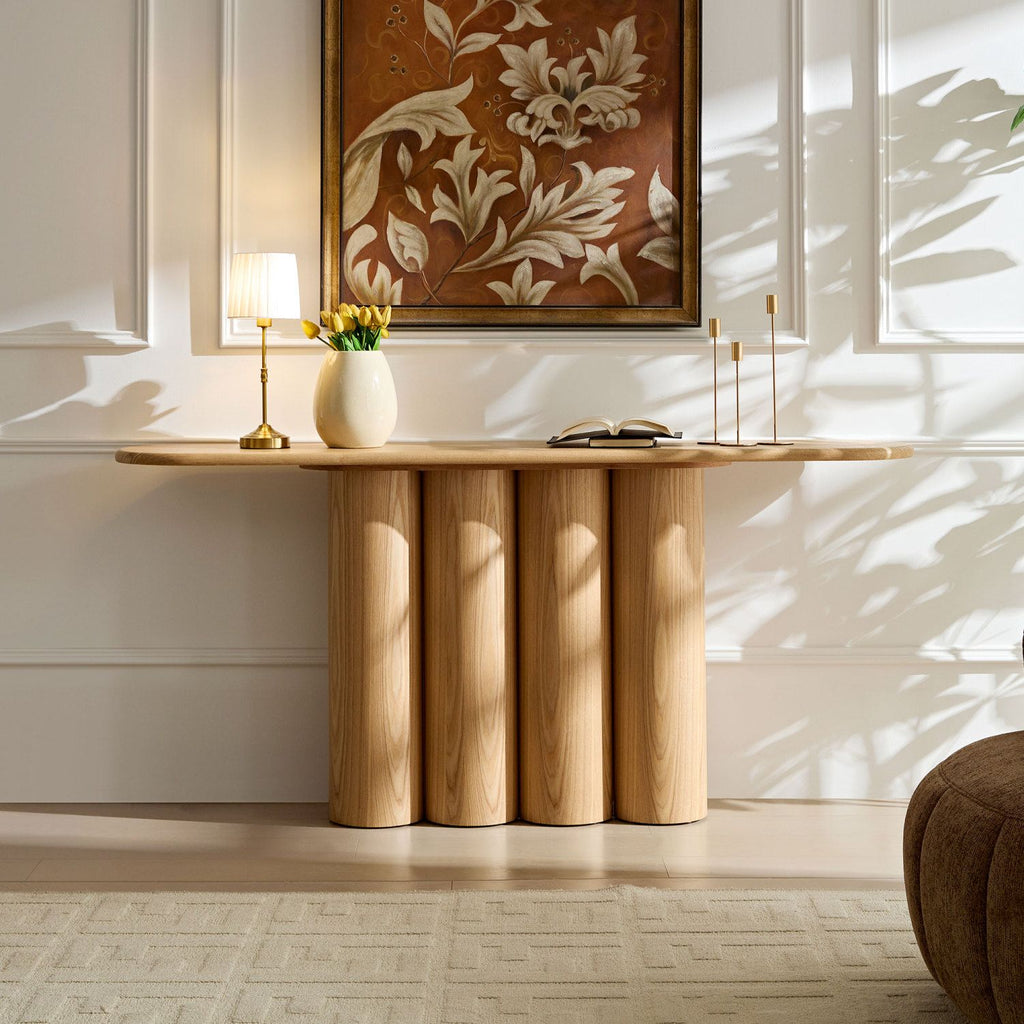 66.93'' Modern Console Table for Entryway with Unique cylinders Legs Design for Living Room Hallway Foyer Entrance Study,NATURAL