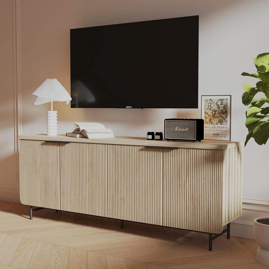 68 Inch Oak Sideboard Buffet Cabinet with 4 Doors, Large Decorative Storage Cabinet with Adjustable Shelves, Multipurpose File Cabinet for Living Room Dining Room Studio