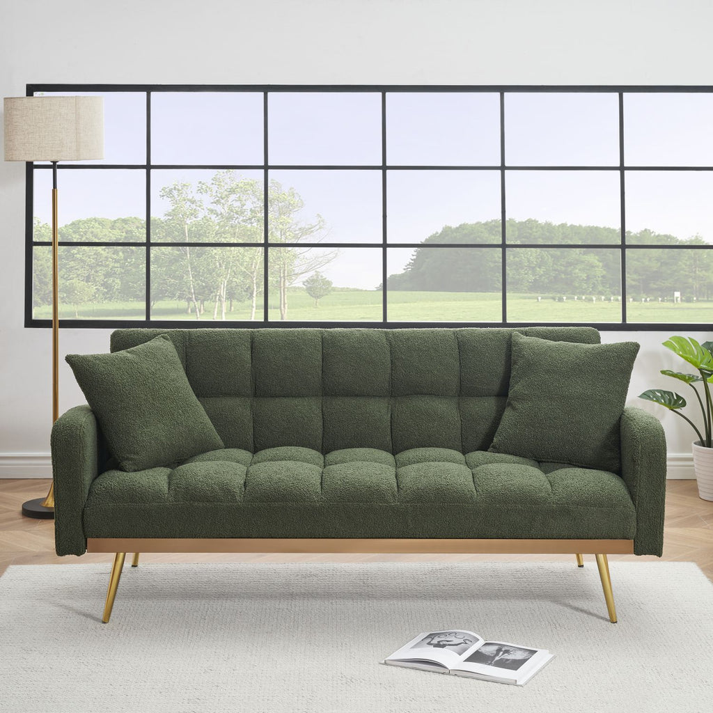 69 Inch Sofa Bed Green with Adjustable Teddy Sofa for Small Space Living Room and Bedroom