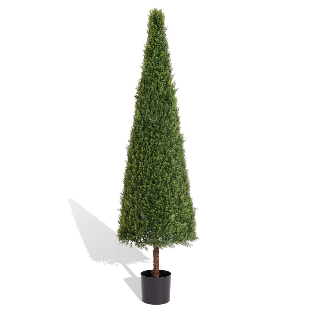 6FT Artificial Conical Topiary Trees Set of 2 – UV Resistant Faux Cedar Bushes and Evergreen Shrubs, Fake Potted Plants for Front Porch Outside Planter Decor, 1pcs/set