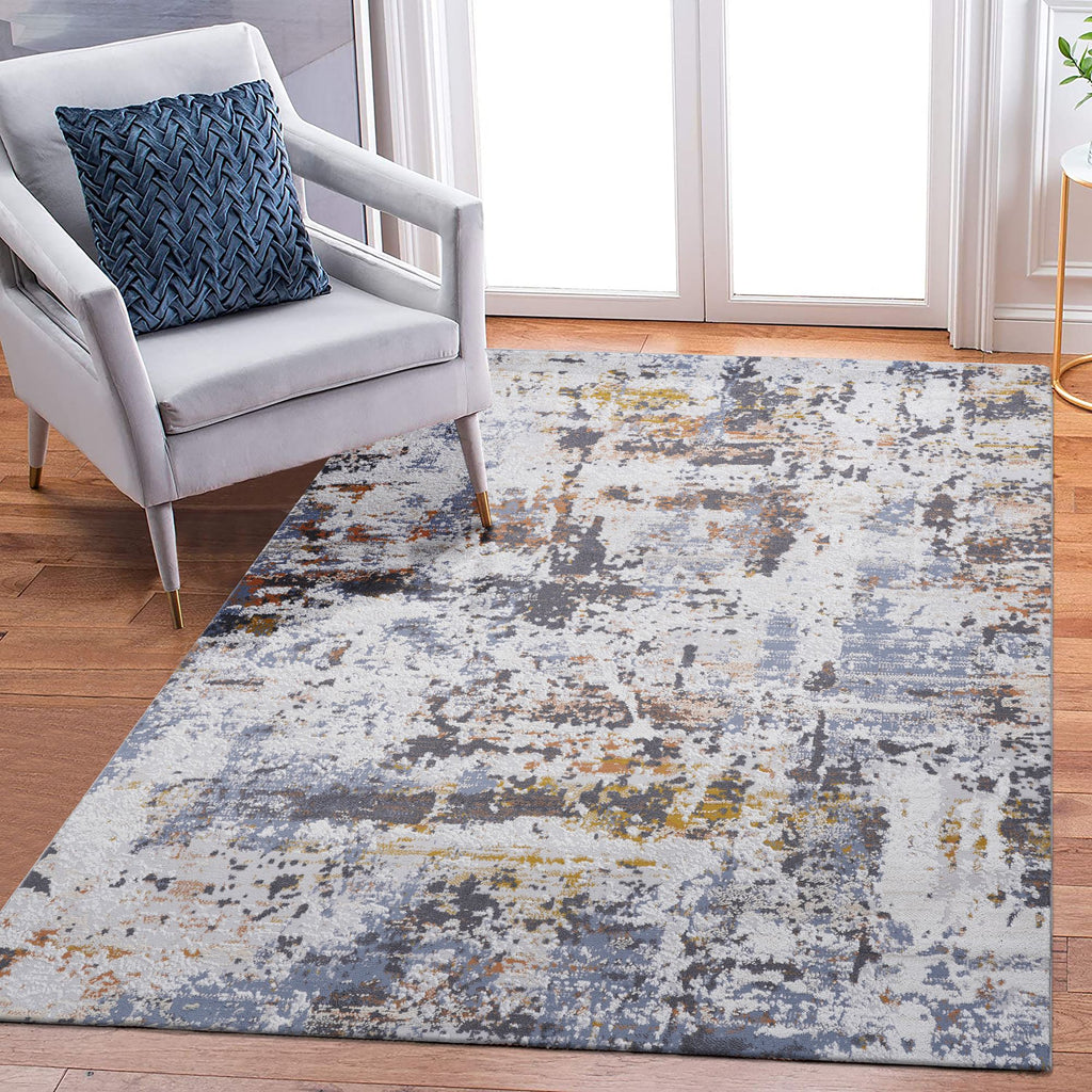 6X9 Ivory/Blue /Abstract Non-Shedding Living Room Bedroom Dining Home Office Stylish and Stain Resistant Area Rug