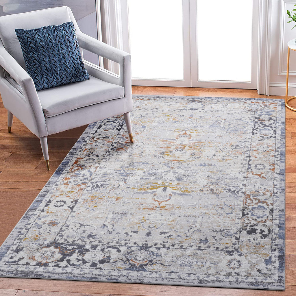 6X9 Ivory/Grey /Traditional Non-Shedding Living Room Bedroom Dining Home Office Stylish and Stain Resistant Area Rug