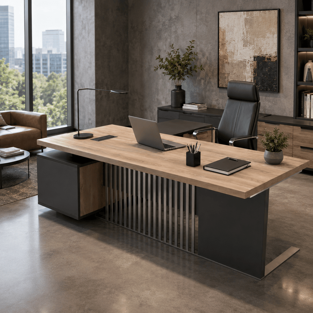 70.86 Inch Large Executive Desk with Drawers Cabinet, L Shaped Office Desk, Computer Desk with Universal Charging Ports and Cable Management for Business Furniture Set Workstation for Home Office
